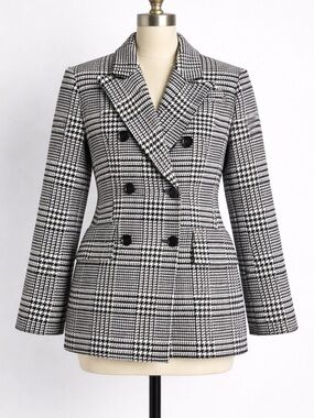 ASOS Black and White Glen Plaid Double-Breasted Blazer